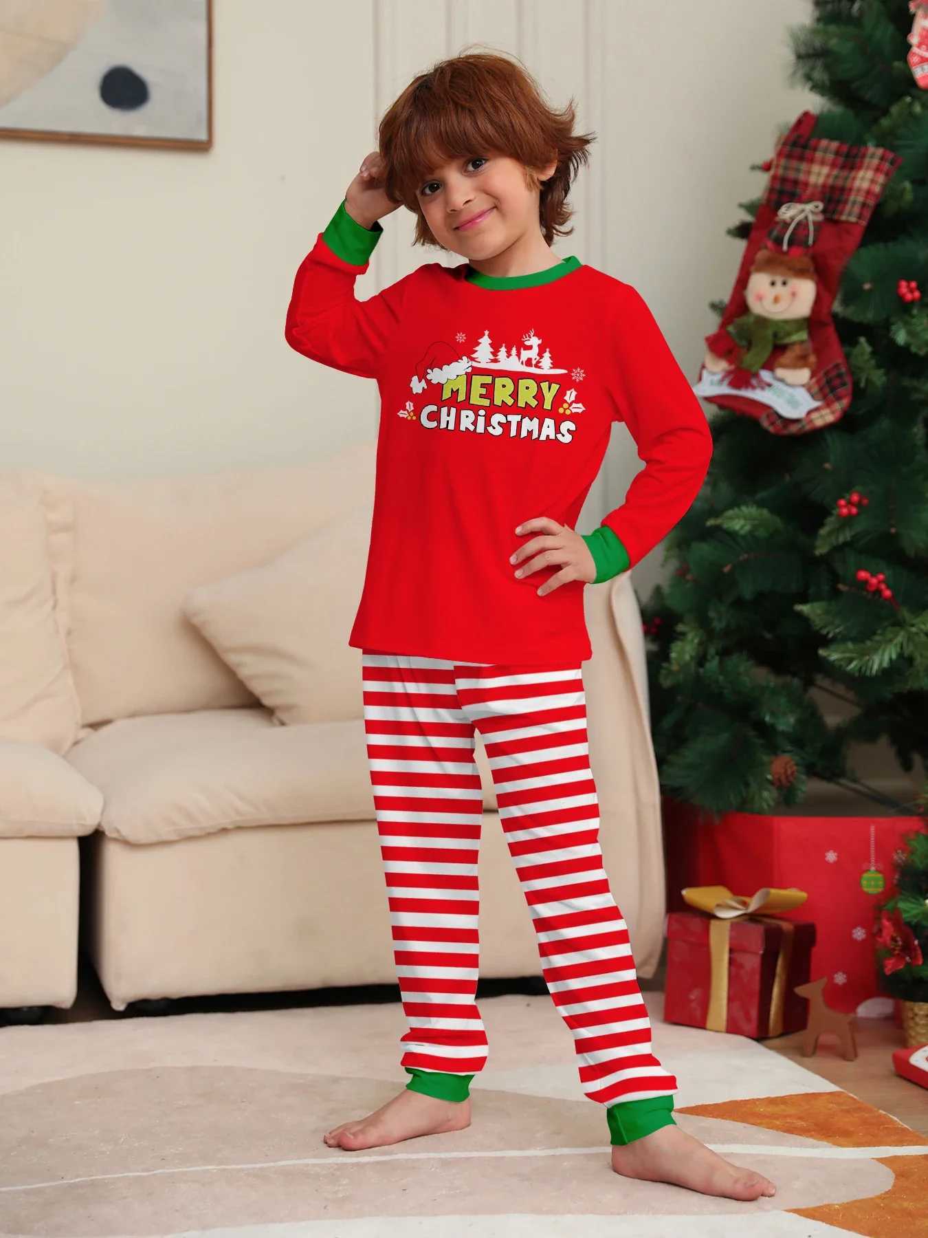 Merry Christmas Striped Print Pajamas Set Parent-child Matching Outfits Cute Soft 2 Pieces Suit Loungewear Xmas Family Look PjsXJ241008