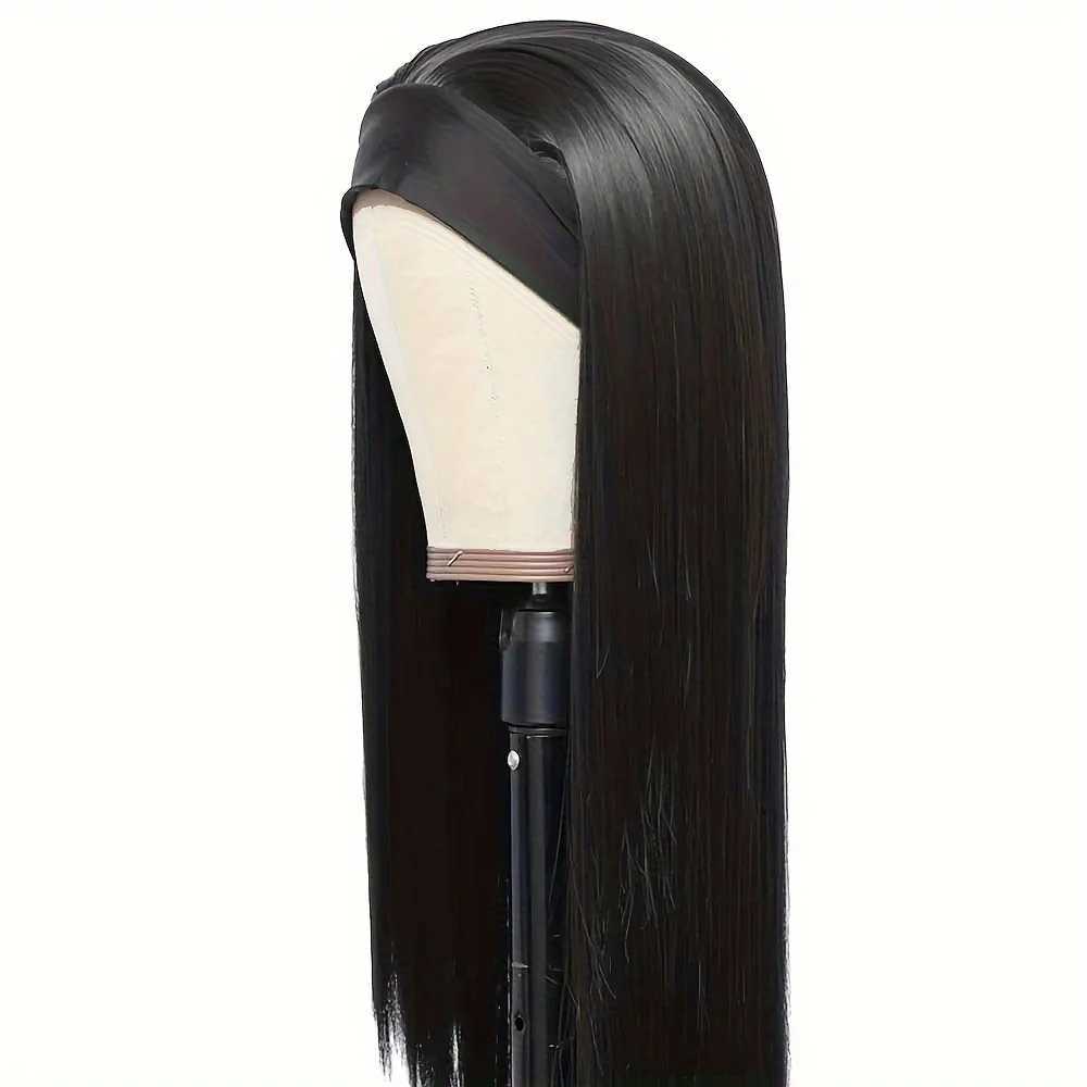 28 Inch Straight Headband Wig Black Heat Resistant Synthetic Hair Womens Headband Wig Full Machine Made Wigs WomenXJ241008