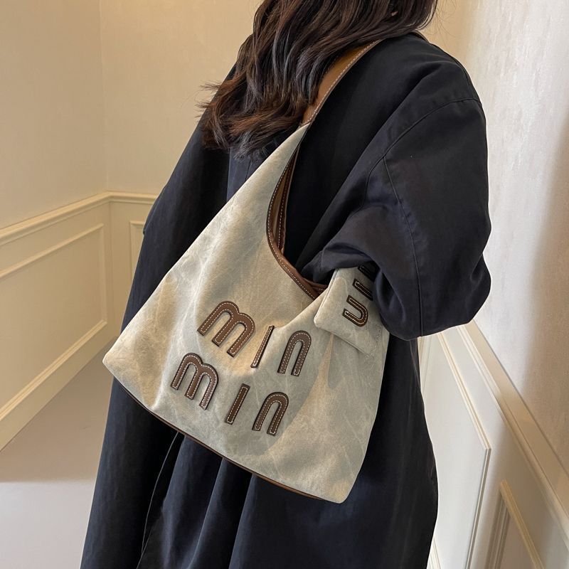 Casual denim for women 2024 new trendy commuting shoulder large capacity tote bag, shopping bag