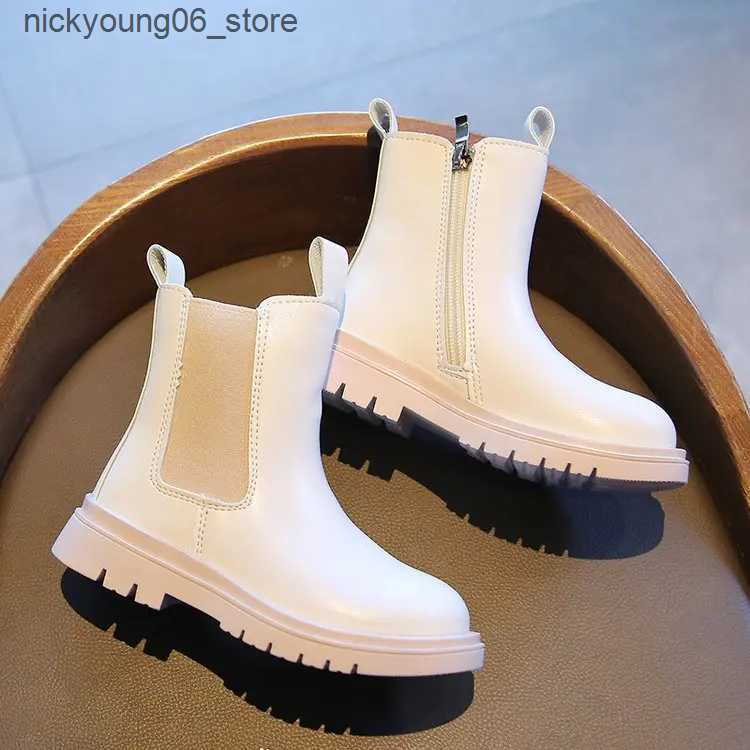Boots Childrens shoes Quality leather British style boots Girls Ankle Boots Kids Comfortable Slip on Lug Sole Chelsea Booties L240910