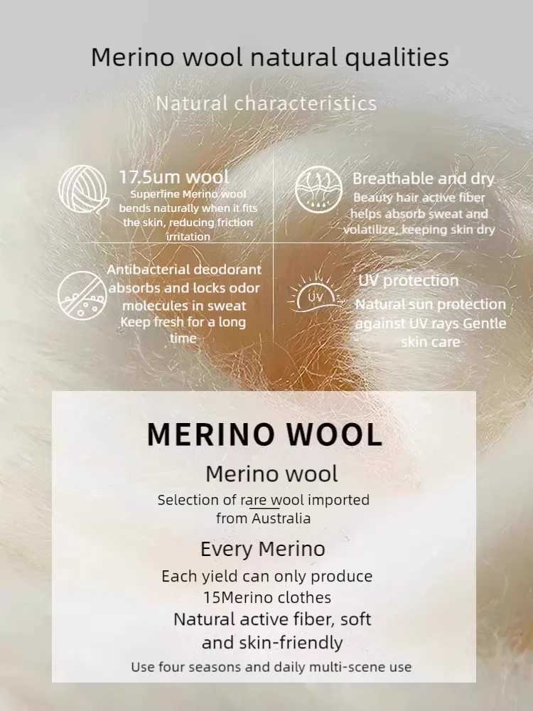 Outdoor Merino Wool quick-drying clothes Breathable and perspiring Childrens Merino wool basic crew-neck long-sleeved T-shirtXJ241008