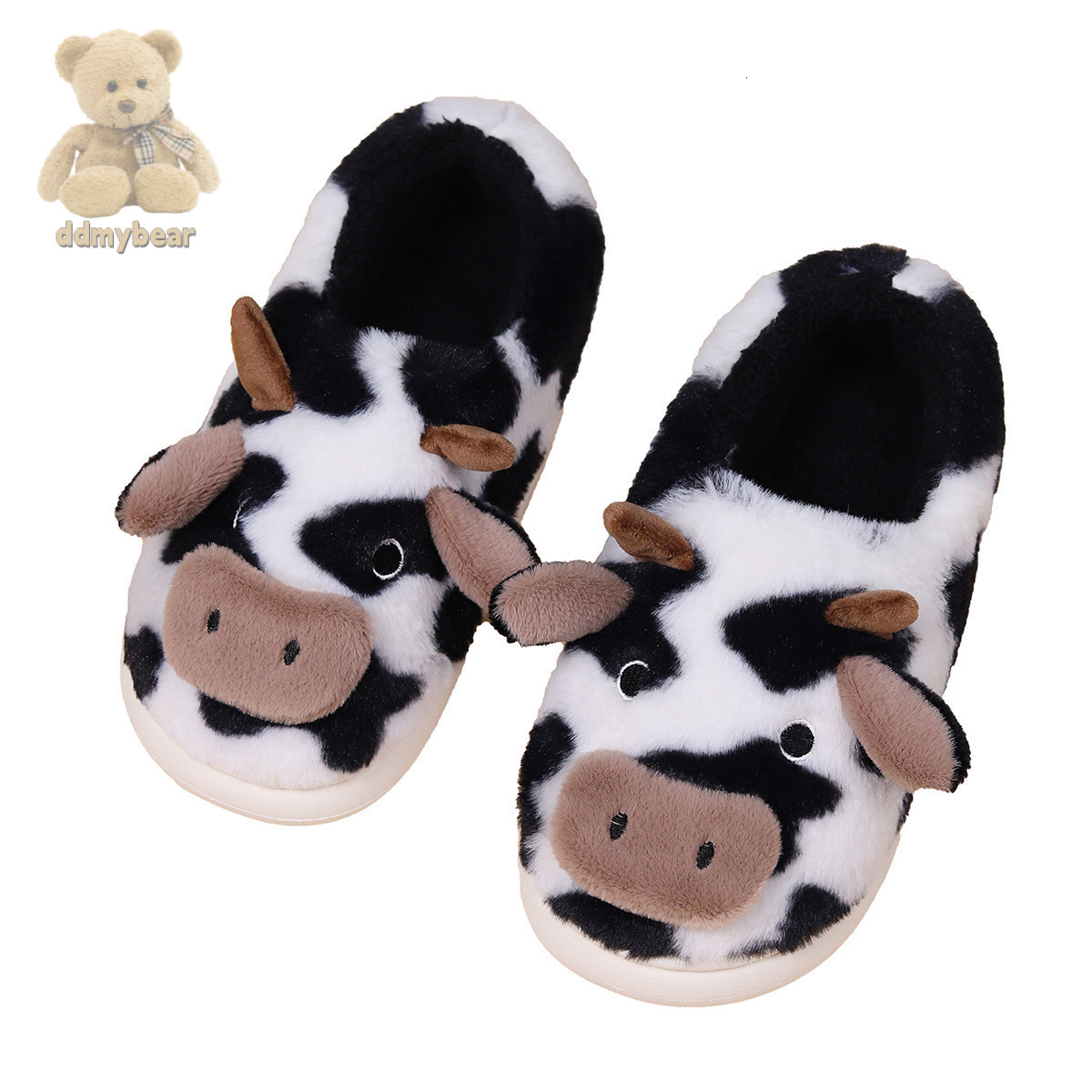 Ddmybear Thick Cartoon Cow Fur Bag With Cotton Slippers Winter 2024, Suitable For Indoor Warmth, Wear Resistance, And Anti Slip Chinese Brand Shoes F1