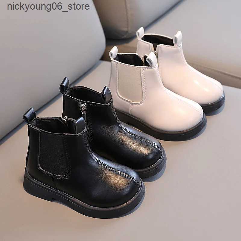 Boots New Fashion Childrens Boots for Boys Britain Style Black Beige Boots Girls Short Boot Kid Chelsea Boots Non-slip Britain Style L240910