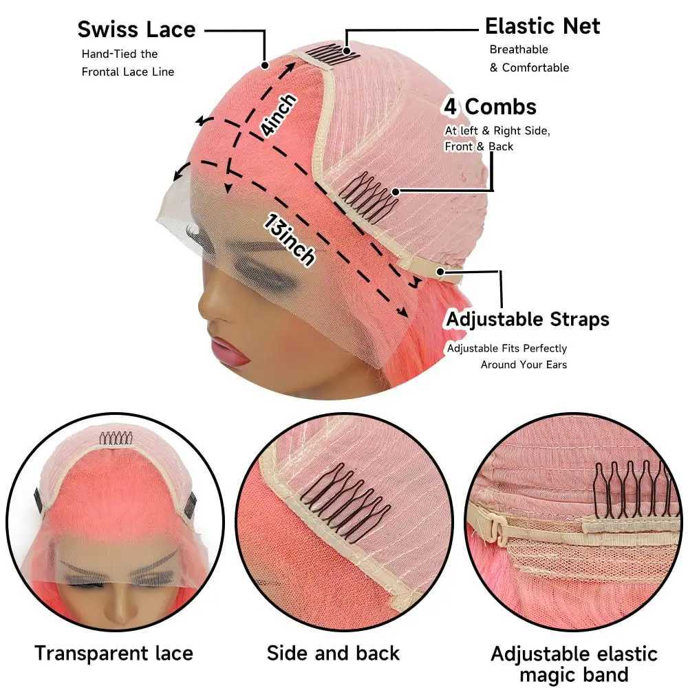 Light Pink 13X4 Transparent Lace Frontal Wigs Brazilian Human Hair Body Wave Pre Plucked Frontal Wig For Women 200 DensityXJ241008