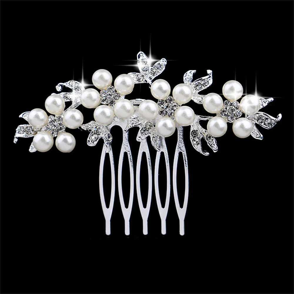 Pearl flower comb hair accessories hair side comb straight teeth hair side comb bridal veil comb W241007