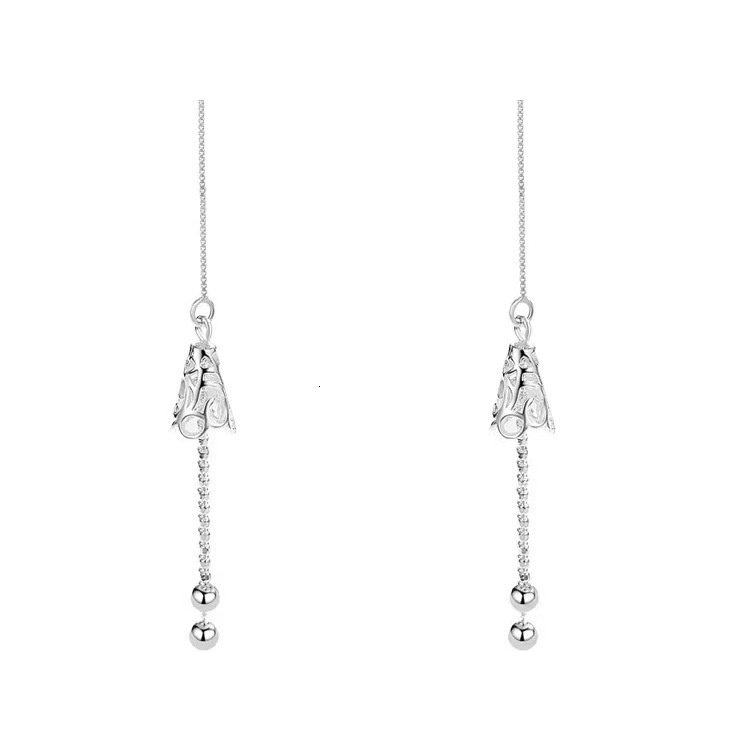 Pure sier needle patterned wind chime cute bell ear tassel earrings simple trendy women's style