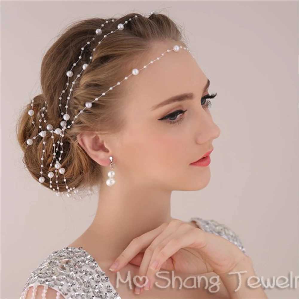 Simulated Pearl Bridal Hair Handmade Pearl Soft Chain Headband Bridal Hair Accessories Wedding Bridal W241007