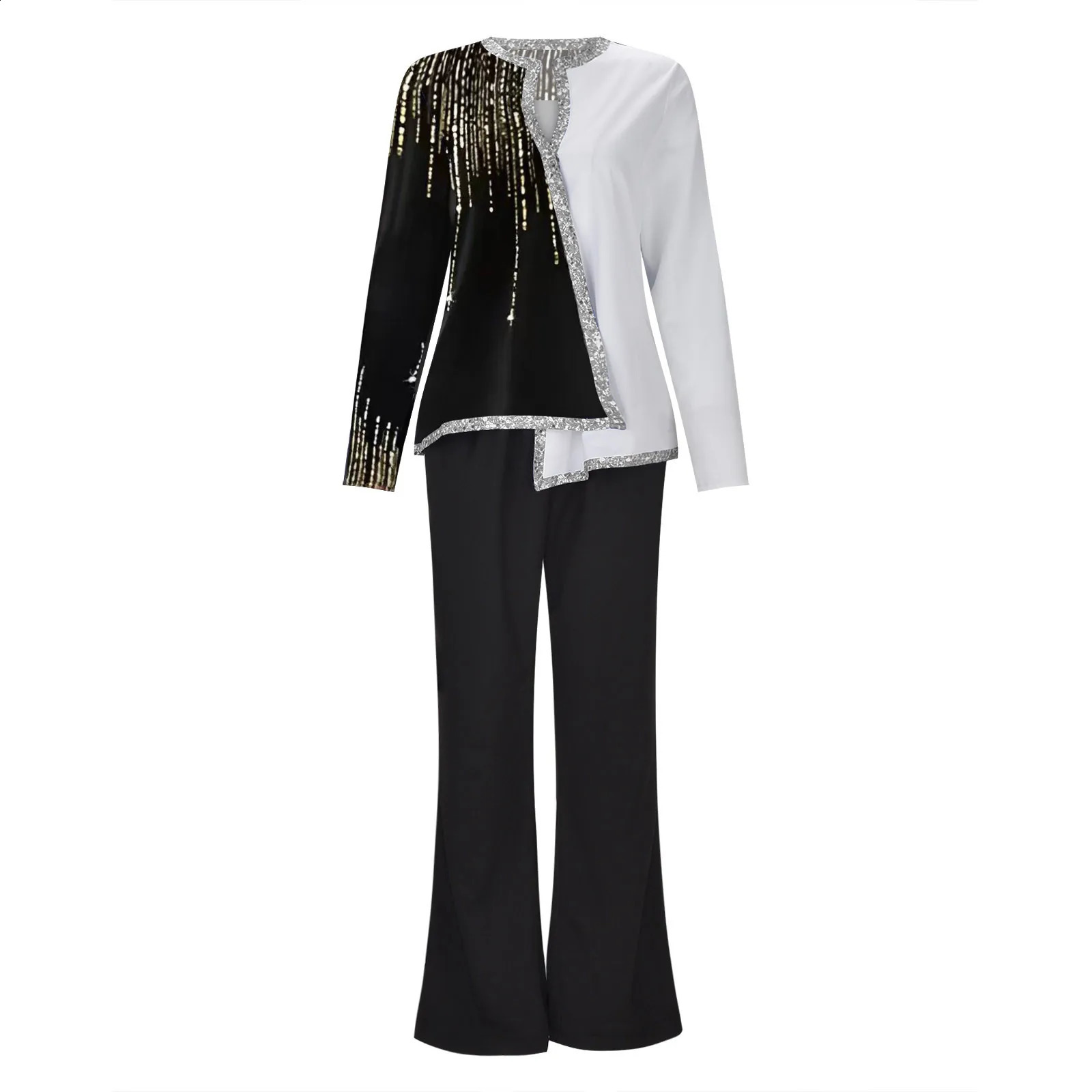Set of 2 long sleeved tops loose wide leg pants Trouser twopiece wedding set suitable for small weddings 241008
