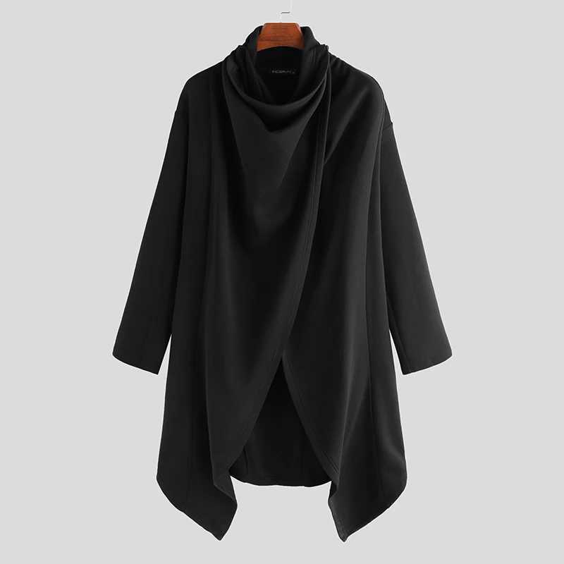 Mens long sleeved solid color fashion scarf high neck Trench jacket Street Trend Style Baggy warm coat men W241007