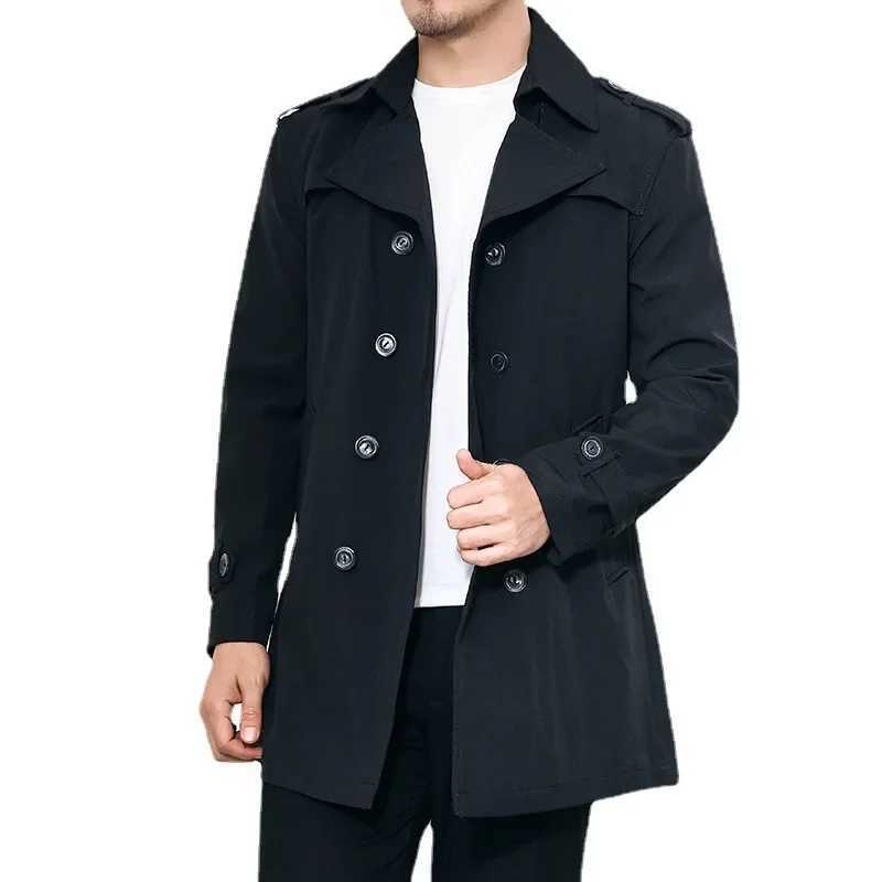 2023 autumn and winter mens windproof medium long solid color mens polo casual jacket mens fashion version jacket W241007