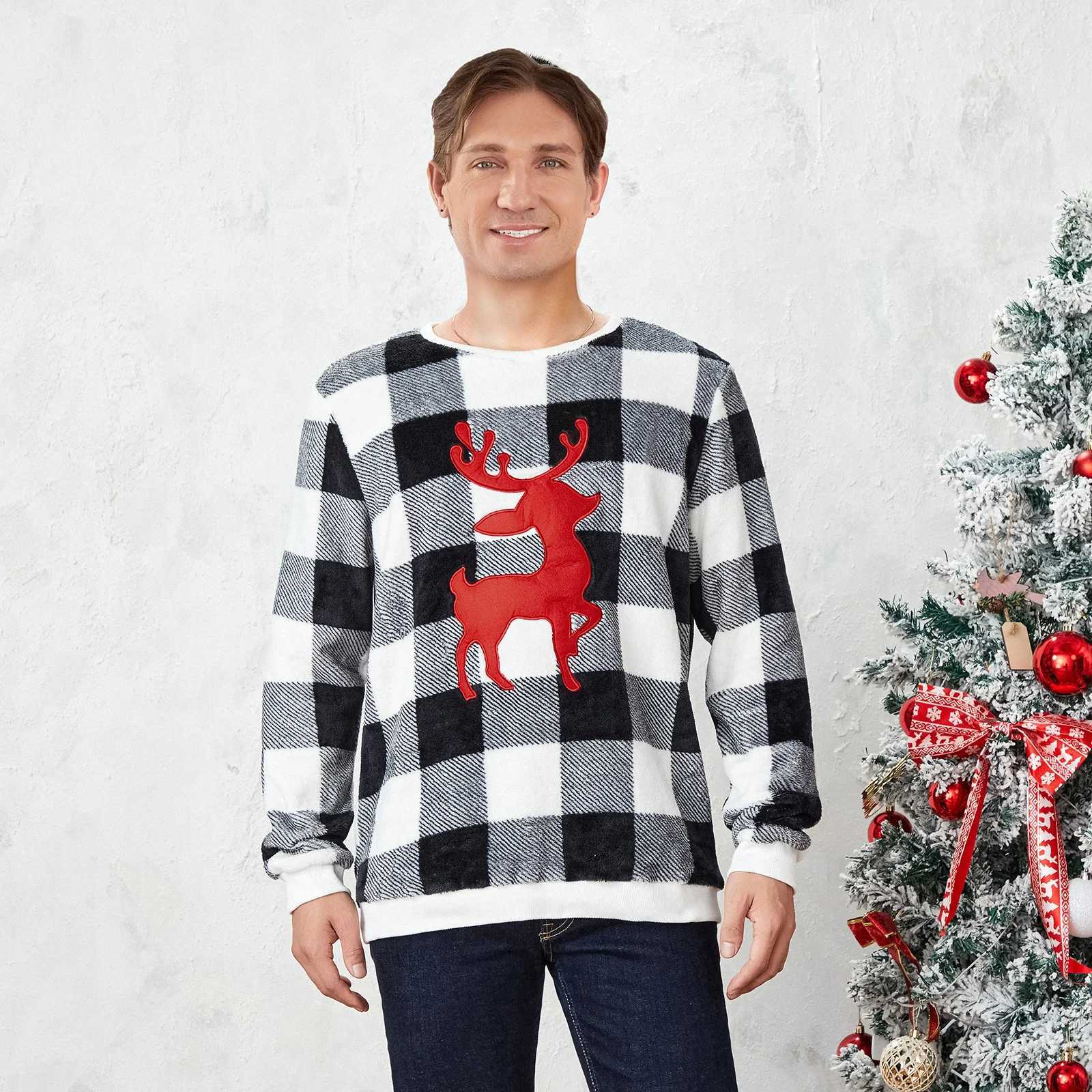 Matching knitted sweater for autumn and winter 2024 suitable for families Christmas boys long sleeved warm knit Christmas look casual top W241008