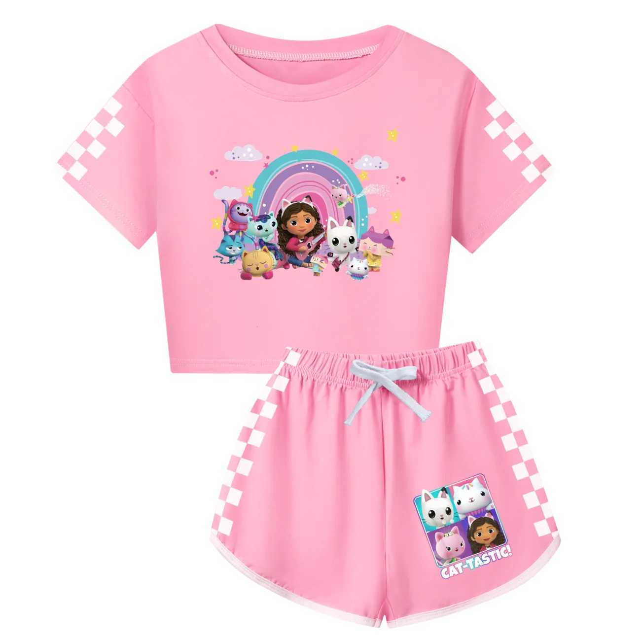 Gabby Dollhouse clothing childrens summer vacation set girls family matching clothing childrens Gabby chat T-shirt shorts 2-piece set W241008