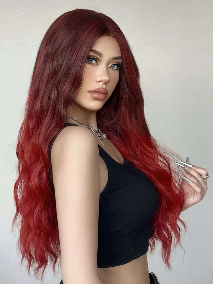 HENRY MARGU Red Loose Wave Wigs Ombre Long Middle Part Wig Heat Resistant Synthetic Hair for Daily Use Soft Smooth Fake HairXJ241008