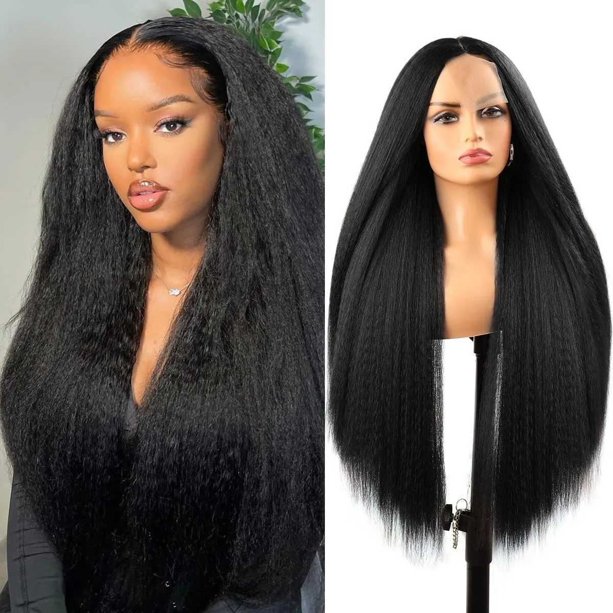 Kinky Straight Synthetic Lace Front Wig Yaki Straight 41 Lace Frontal Wigs Yaki Lace Front Wigs for Black WomenXJ241008