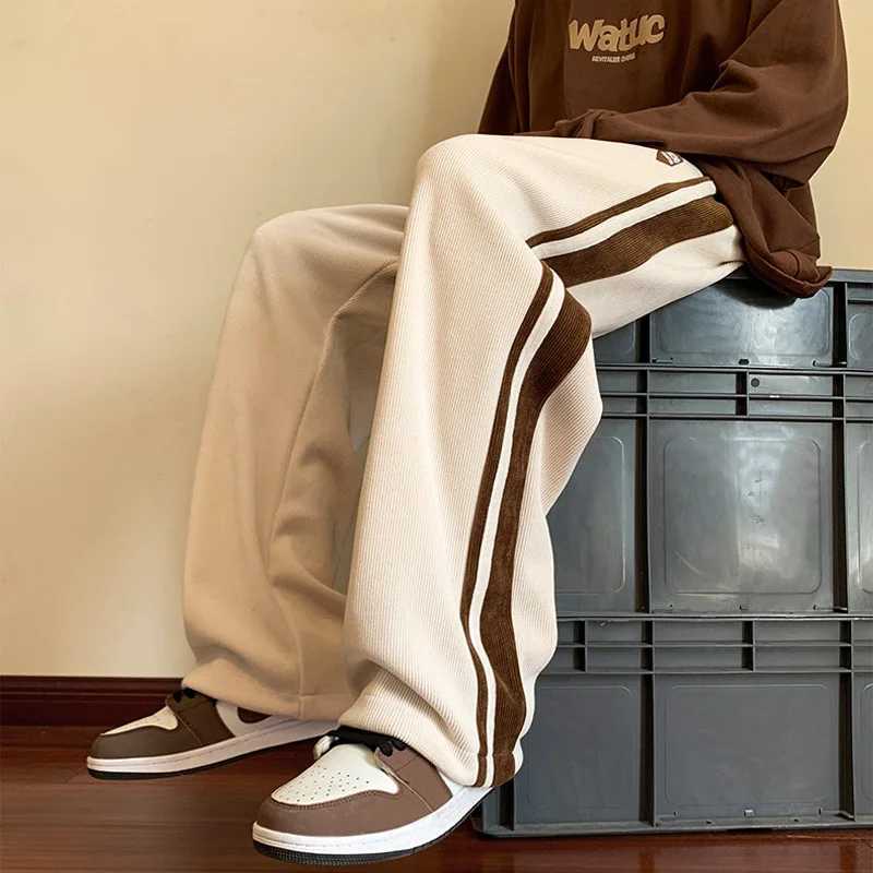 Baggy Striped Sweatpants for Men Straight-Leg Pants Fashion Hip Hop Streetwear Harajuku Trousers Casual Bottoms Y2K Male ClothesX241008