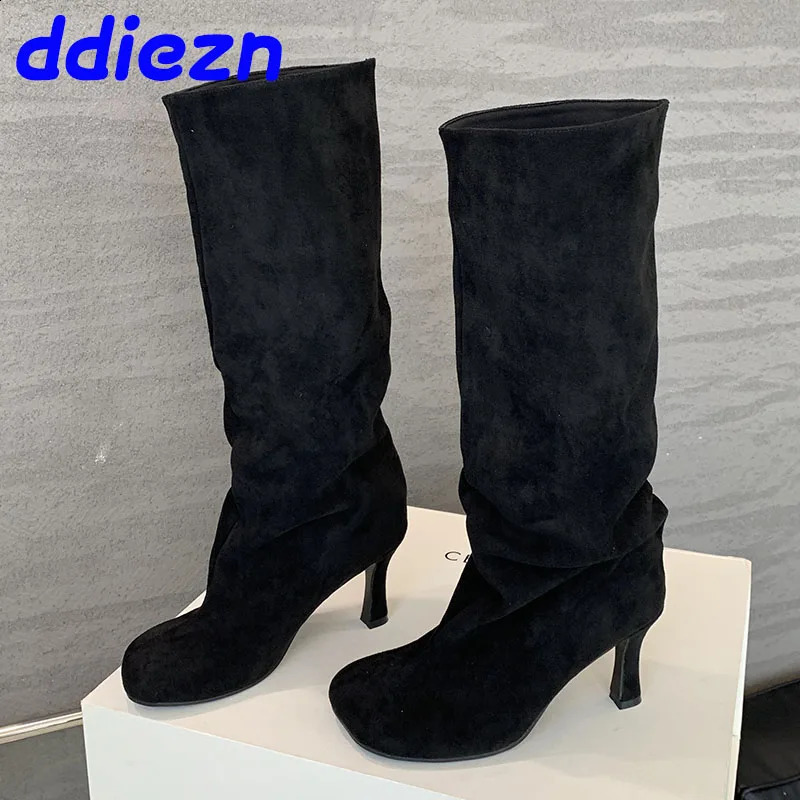 Long Socks Skating Shoes Womens Knee Modern Boots Fashion Round Toes Womens Long Boots Womens High Heels 241007