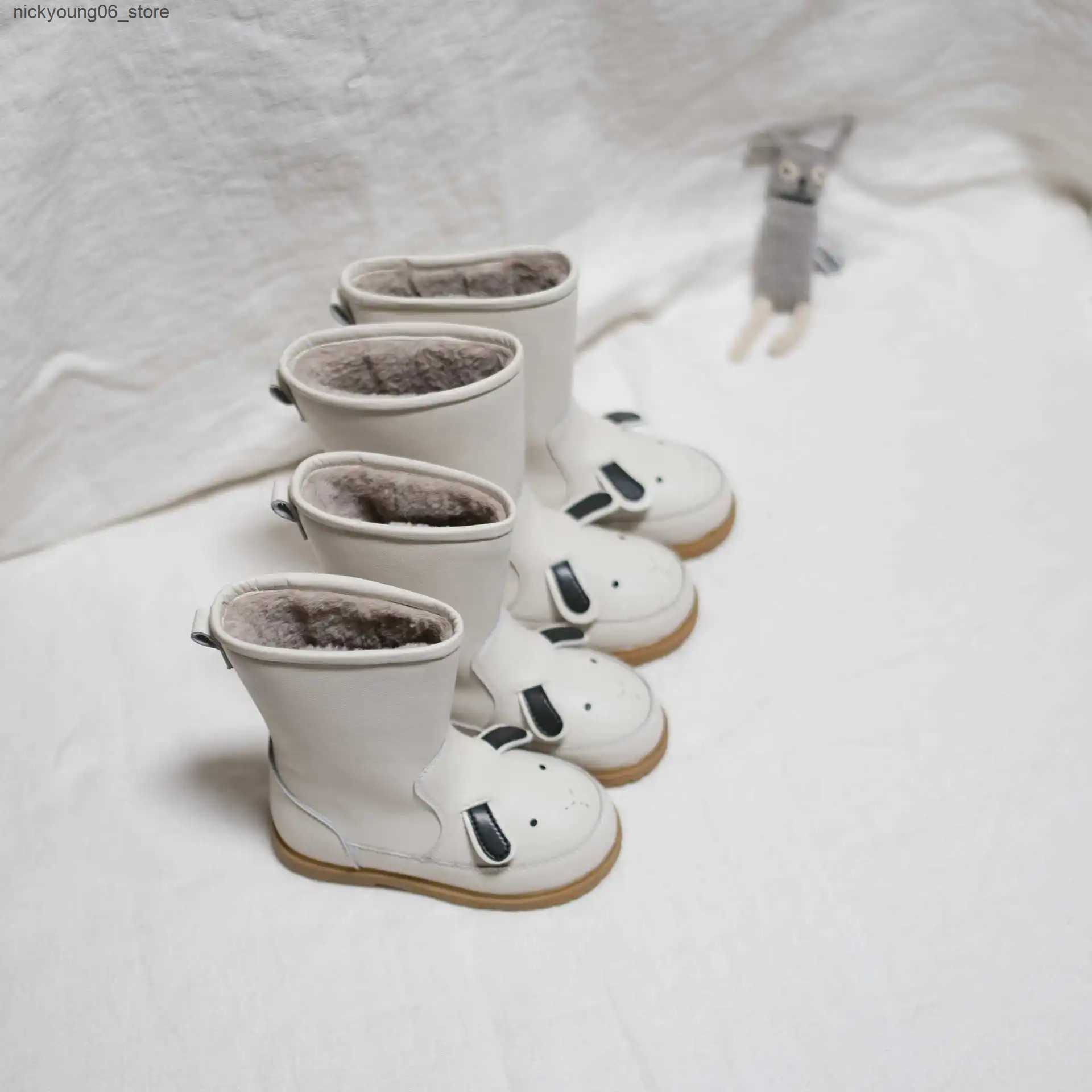 Boots Cartoon Animals Winter Genuine leather Boys Snow Boots Rabbit Sheep Warm short plush Fashion Childrens casual boots Girls shoes L240910