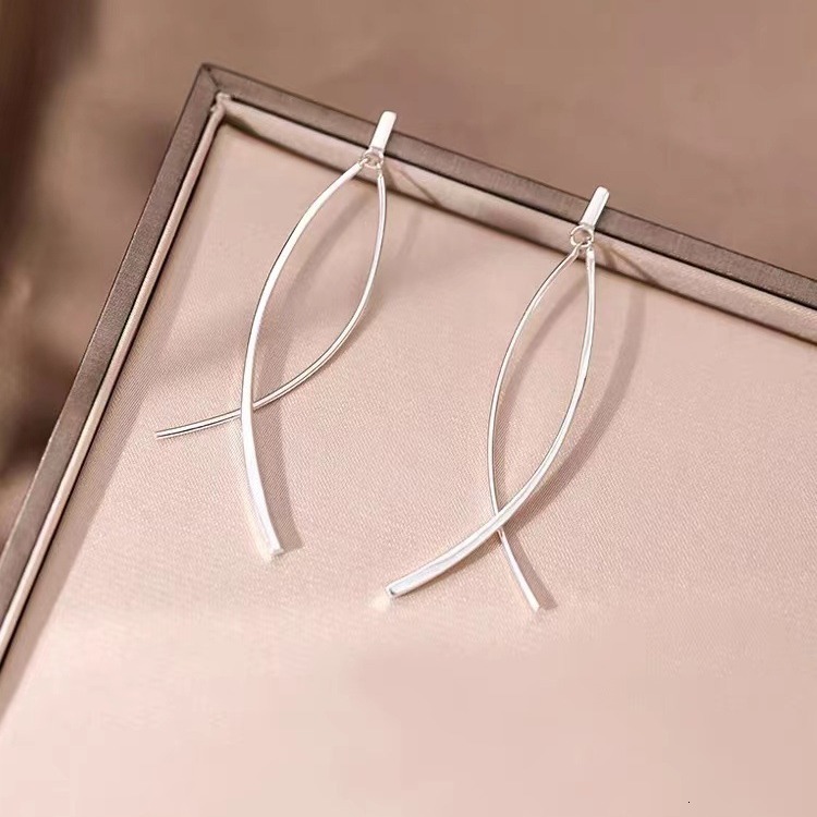 Pure sier needle crossed for women's niche, light , 2024 new earrings