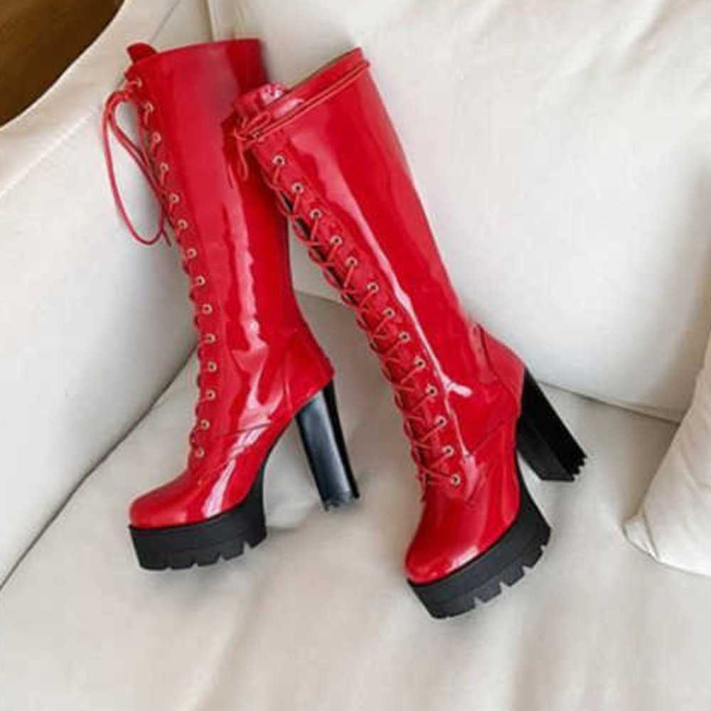 Autumn Winter High Heel Martin Boots Thick Heel Boots Lace Up Womens Boots High Barrel Martin Boots Round Head Leather Thin Long Legged Boots 240826