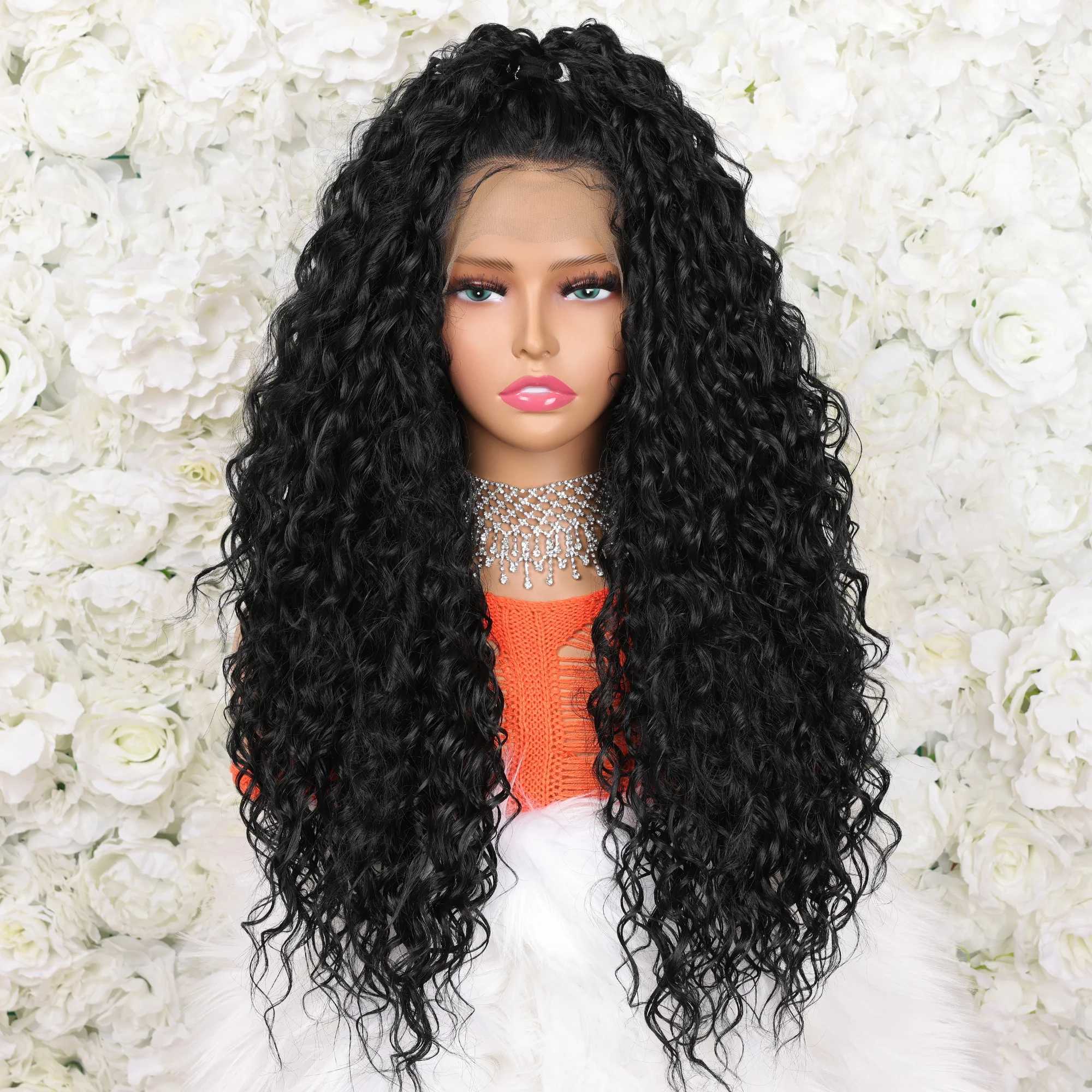200% Density 13*4 Lace Front Synthetic Wig Long Afro Curly Wig For Women Elegant Natural Looking For Daily UseXJ241008