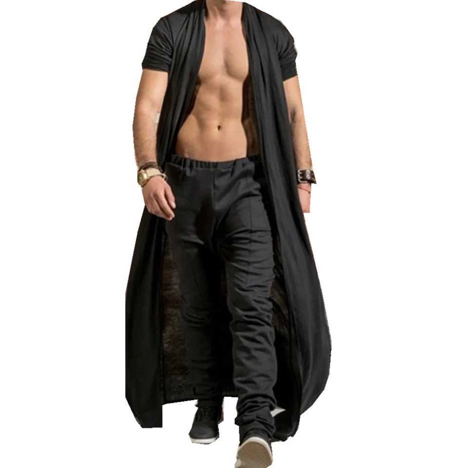 Mens solid color long sleeved open top thin open front trench coat autumn casual coat W241007