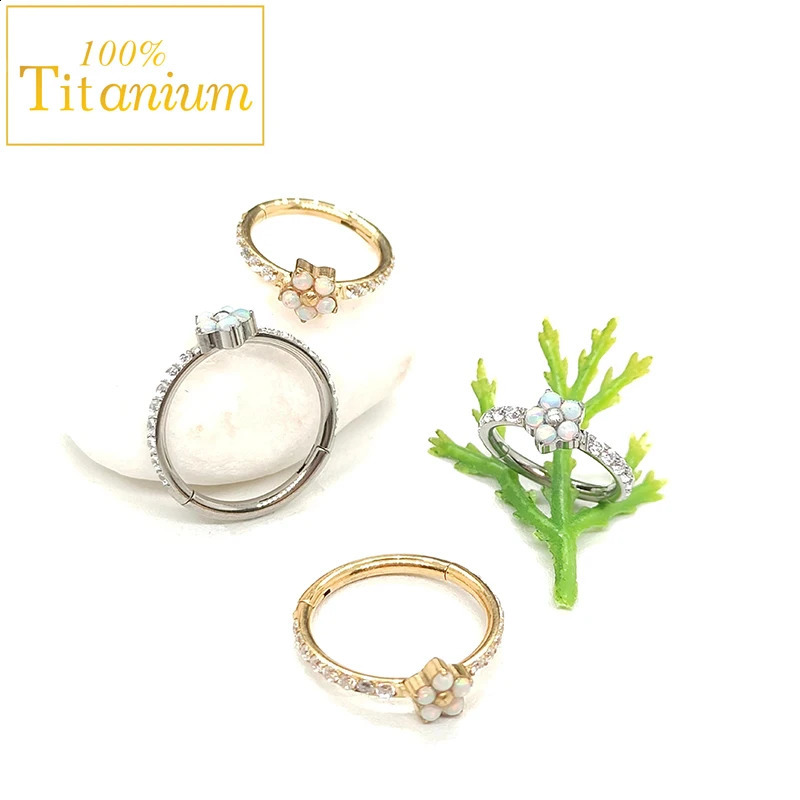 G23 Piercing Hoop Opal Zircon Earrings Septum Nose Ring Tragus Helix Clicker Body Jewelry Cartilage Conch Daith Percing 241007