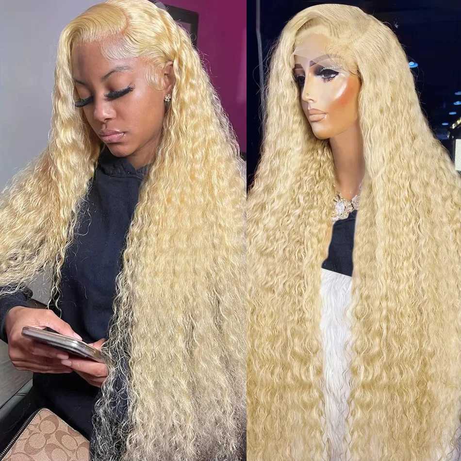 30 38 Inches Deep Wave 613 Honey Blonde Color 13x4 Lace Front Human Hair Wigs 13x6 Lace Frontal Curly Wave Wig For Black WomanXJ241008