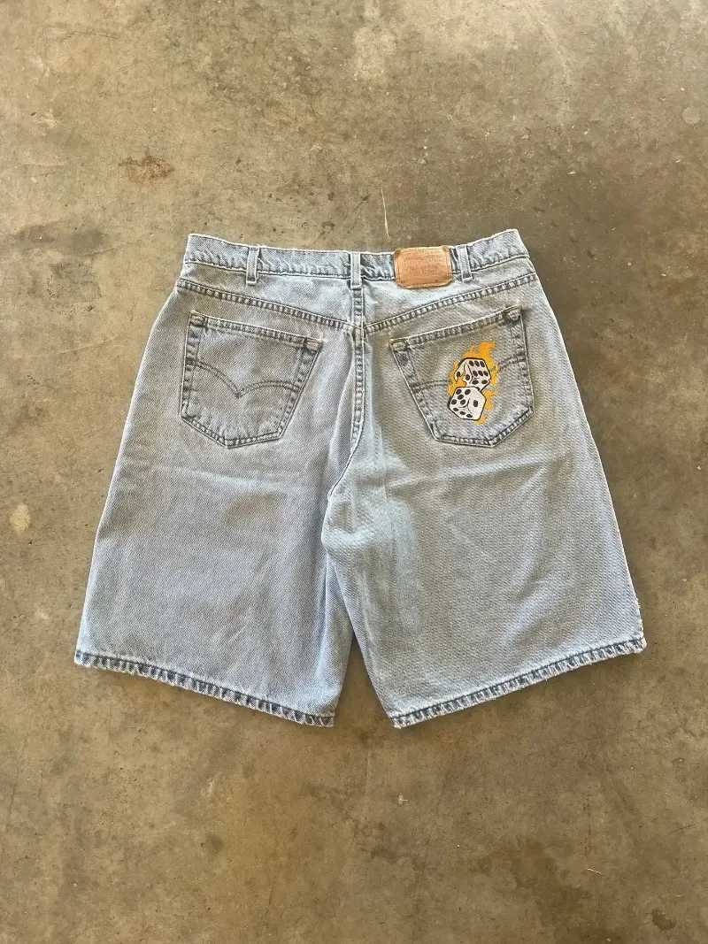 Y2K retro shorts bag denim Harajuku hip-hop pattern summer mens new gothic casual fashion basket shorts streetwearW240713