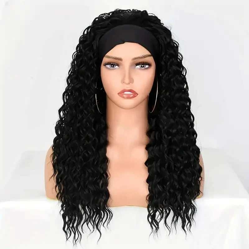 Curly Wave Headband Wig for Women - Wet and Wavy Synthetic Wig with Heat Resistant Long Hair for Daily and Party UseXJ241008