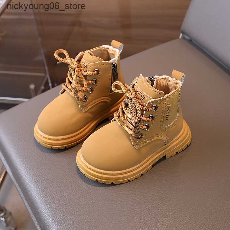 Boots New Spring Autumn Kids Boots for Boys Round-toe Causal Children Ankle Boots Fashion Simple Girls Thick Bottom School Black Boots L240910