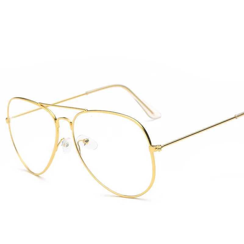 Retro Pilot Style Metal Frame Glasses Women Brand Designer Classic Gold Transparent Clear Lens Optical Men Vintage EyewearX241008