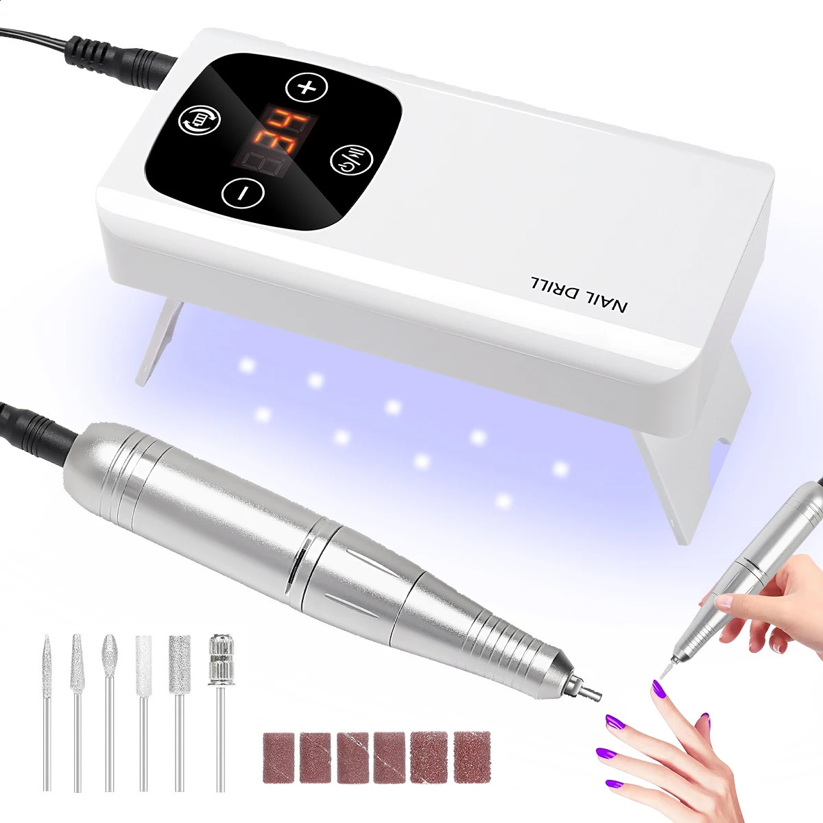 2 IN 1 Portable Nail Drill Machine With UV LED Nail Lamp Rechargeable Manicure Machine for Home Salon Professional Nail Tools 240927