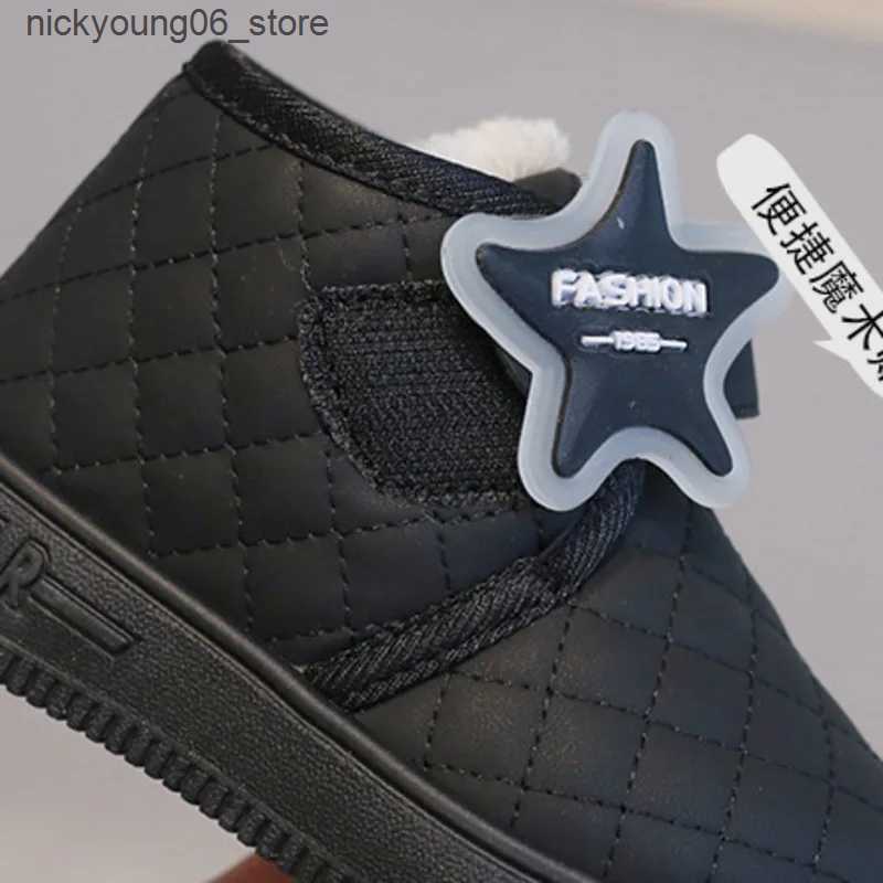Boots Winter Plush Warm Boys Girls Snow Boots Star Solid PU Hook Loop Kids Cotton Shoes Soft Anti Slip Toddler Children Ankle Boots L240910