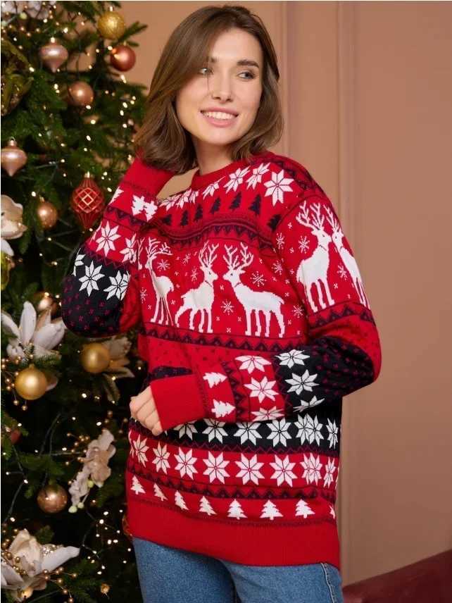 2024 Winter Womens Mens and Girls Matching Sweater Full Sleeve Warm Thick Jumper Casual Loose Knitted Christmas Home Appearance W241008
