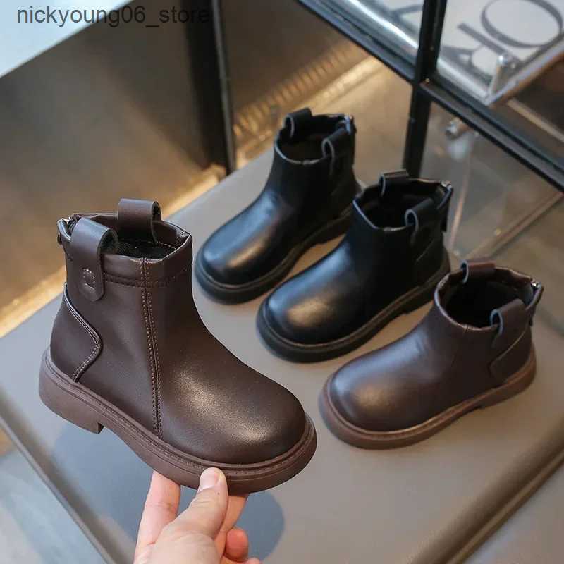 Boots Spring Autumn Kids Ankle Boots Fashion New Causal Black Boots for Girl Versatile Thick Bottom Children Short Boots Side Zipper L240910