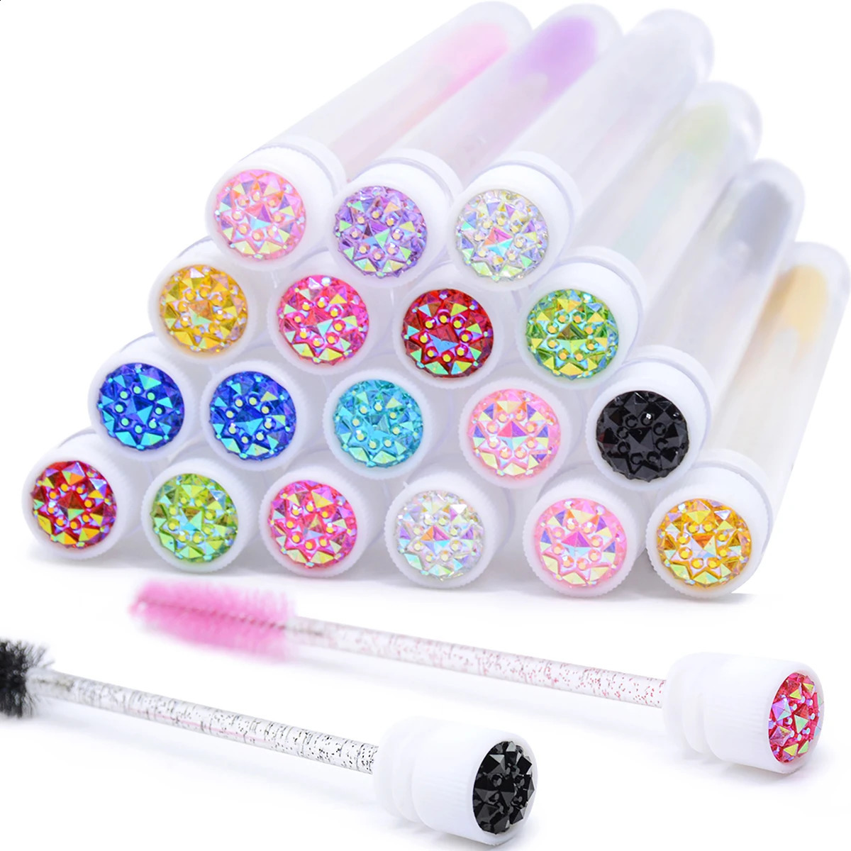 50pcs mascara brush tube with crystal eye black stick mascara brush comb sponge container mascara brush application makeup tool 241008