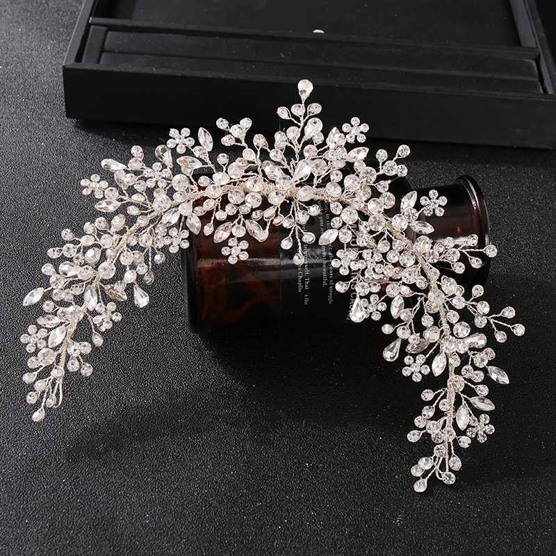 Fashion Wedding Headwear Silver Flower Leaf Crystal Head Band Bridal Wedding Hair Accessories New Womens Jewelry W241007