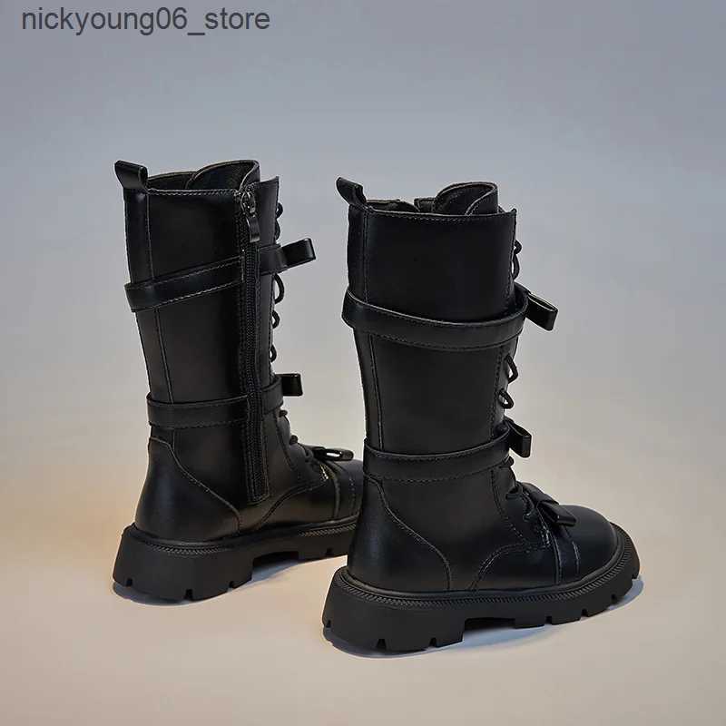 Boots 2023 Autumn Winter Girls Boots British Style Children High Top Boots Bow Princess Long Boots Outdoor Non-slip Kids Casual Shoes L240910