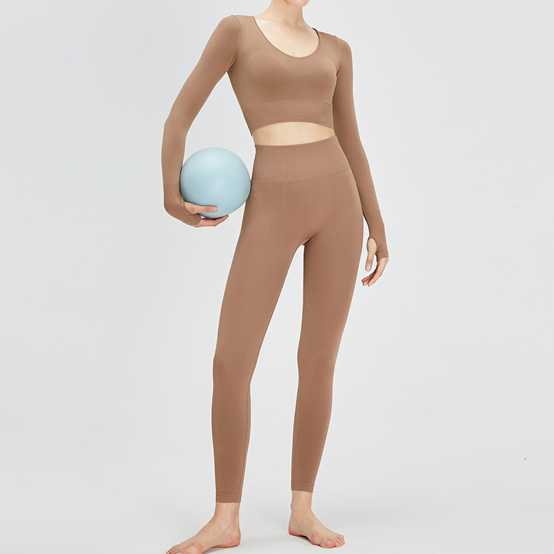 V-neck sexy yoga peach hip lifting exercise set, women's color outdoor fitness two-piece set