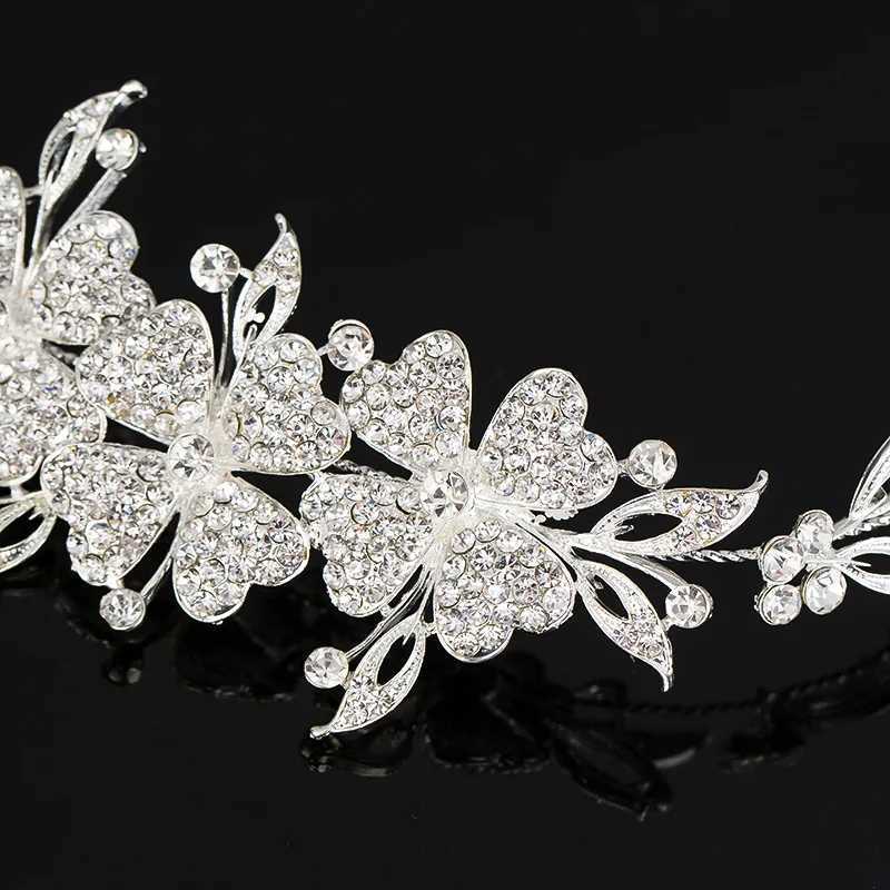 Bridal Wedding Tiaras Silver Plated Flexible Crystal Water Diamond Flower Vine Female Wedding Accessories W241007