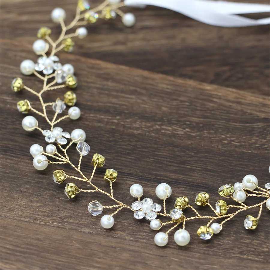 New Childrens Bridal Gold/Silver Colored Flower Ribbon Hair Headbands Womens Headwear Wedding Bridal Hair Jewelry Accessories W241007