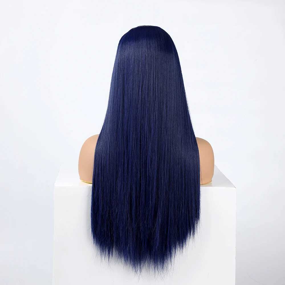 WHIMSICAL W Synthetic Dark Blue Hair Womens Fashion New Navy Blue Long Cosplay Wig Heat Resistant Wig For WomenXJ241008