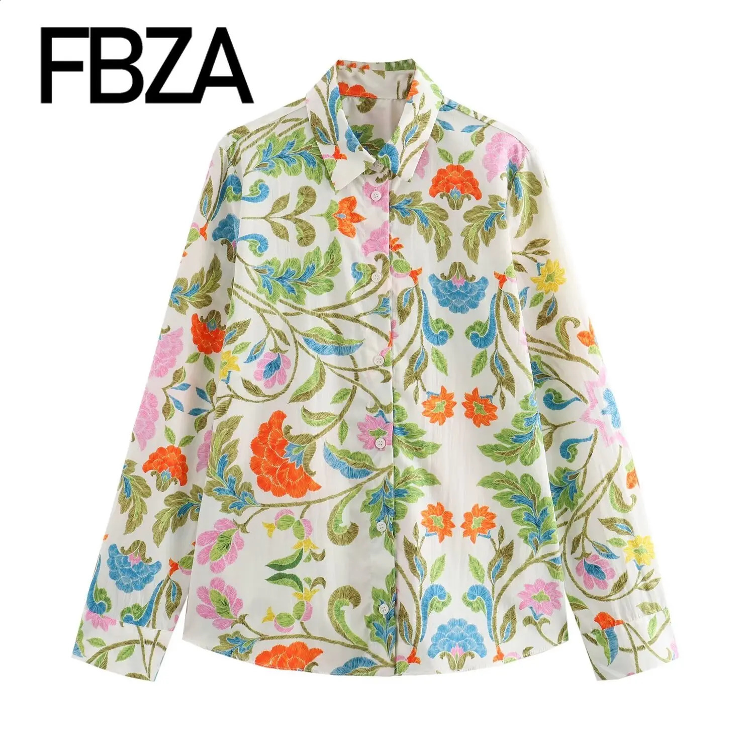 TRAF Womens Fashion Printed Long Sleeve Single breasted Collar Shirt High Waist Pants Two Piece Set 241008