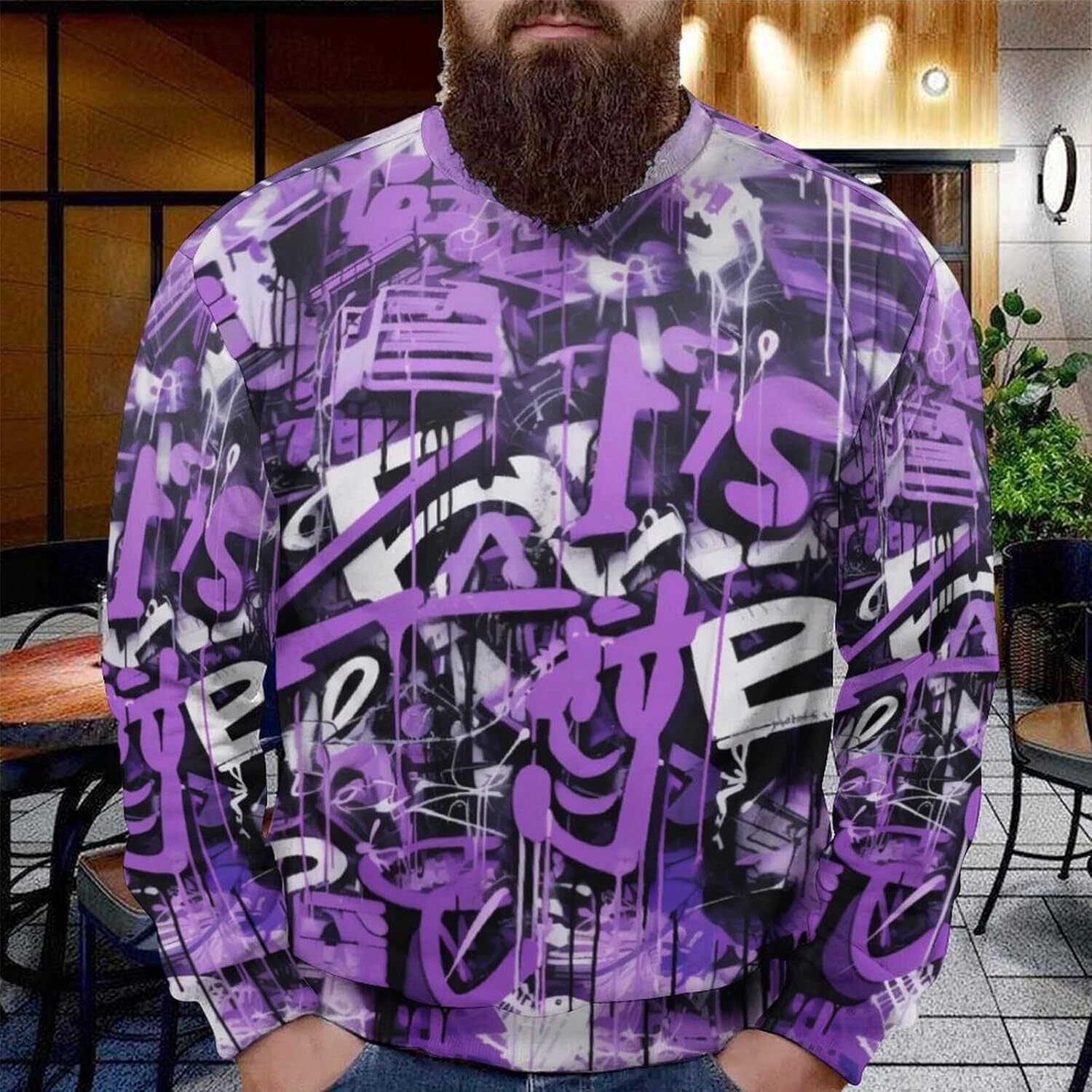 Long Sleeve Shirts for Men sweatshirt Men's Urban Streetwear Graffiti Hip Hop Casual Sweatshirt Fashion Active Crew Neck Pullover Top T shirt Tee