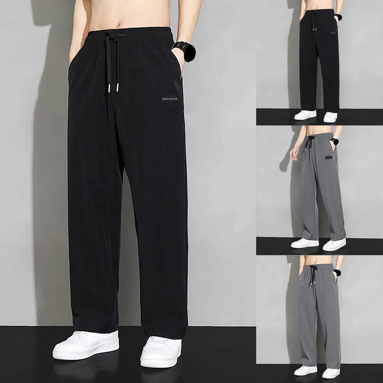Mens Summer Casual Lace Up Pocket Solid Color Pants Mens Workout Training Pants h Band Athletic Fit Pants MenX241008