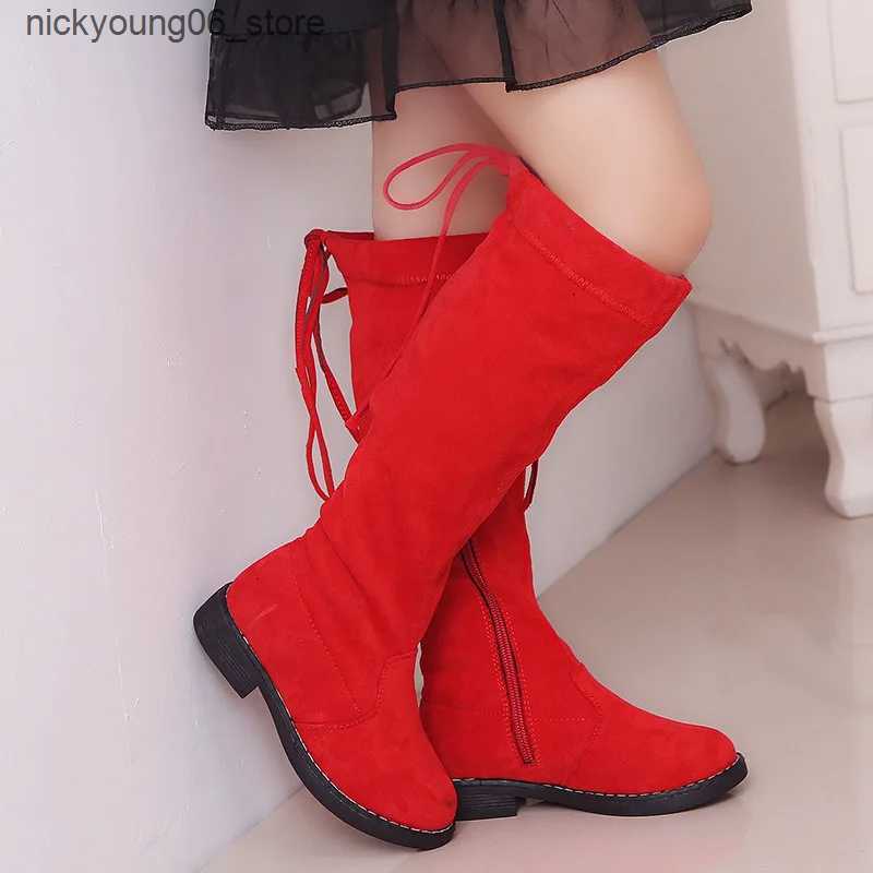 Boots Fashion Girls Boots Childrens Long Boots Soft Knee-High Boots Kids Princess Shoes Autumn Winter Warm Toddler Girls Botas D908 L240910