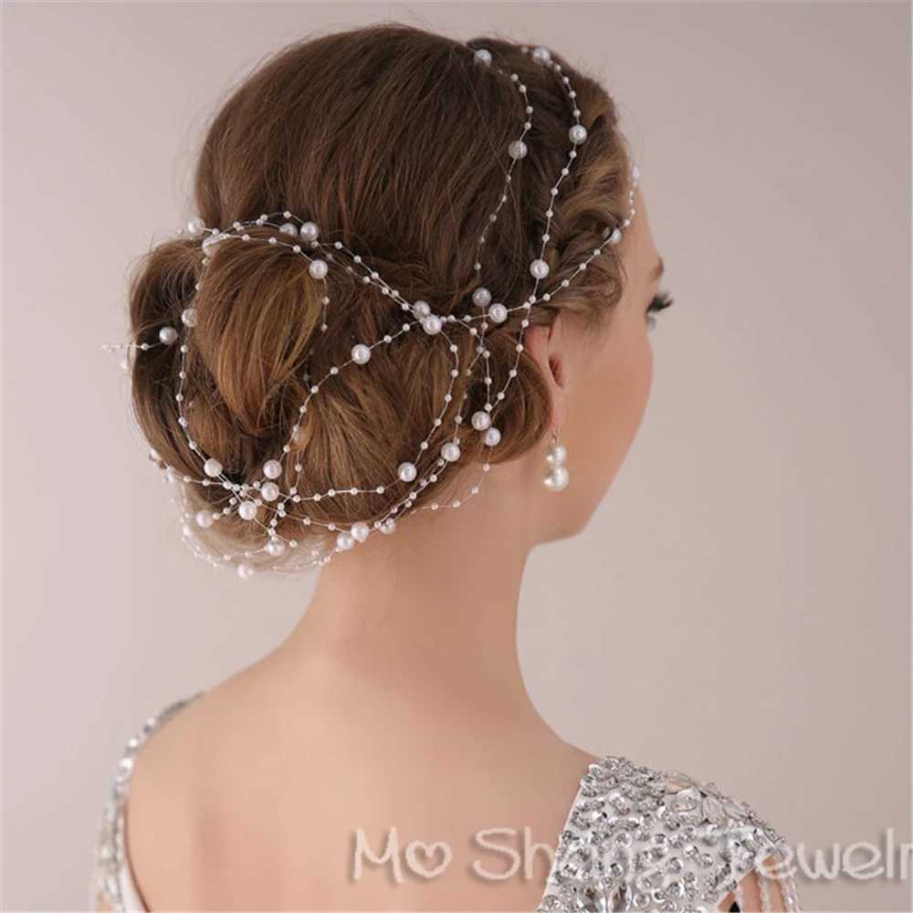 Simulated Pearl Bridal Hair Handmade Pearl Soft Chain Headband Bridal Hair Accessories Wedding Bridal W241007