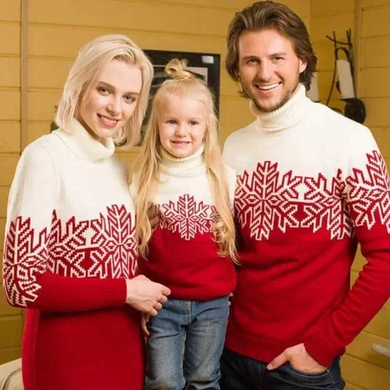 Christmas Family Appearance 2024 New Boys and Girls Turtle Neck Pullflower Sweater Womens Knitted Dress Soft Thick One Piece Knitted W241008