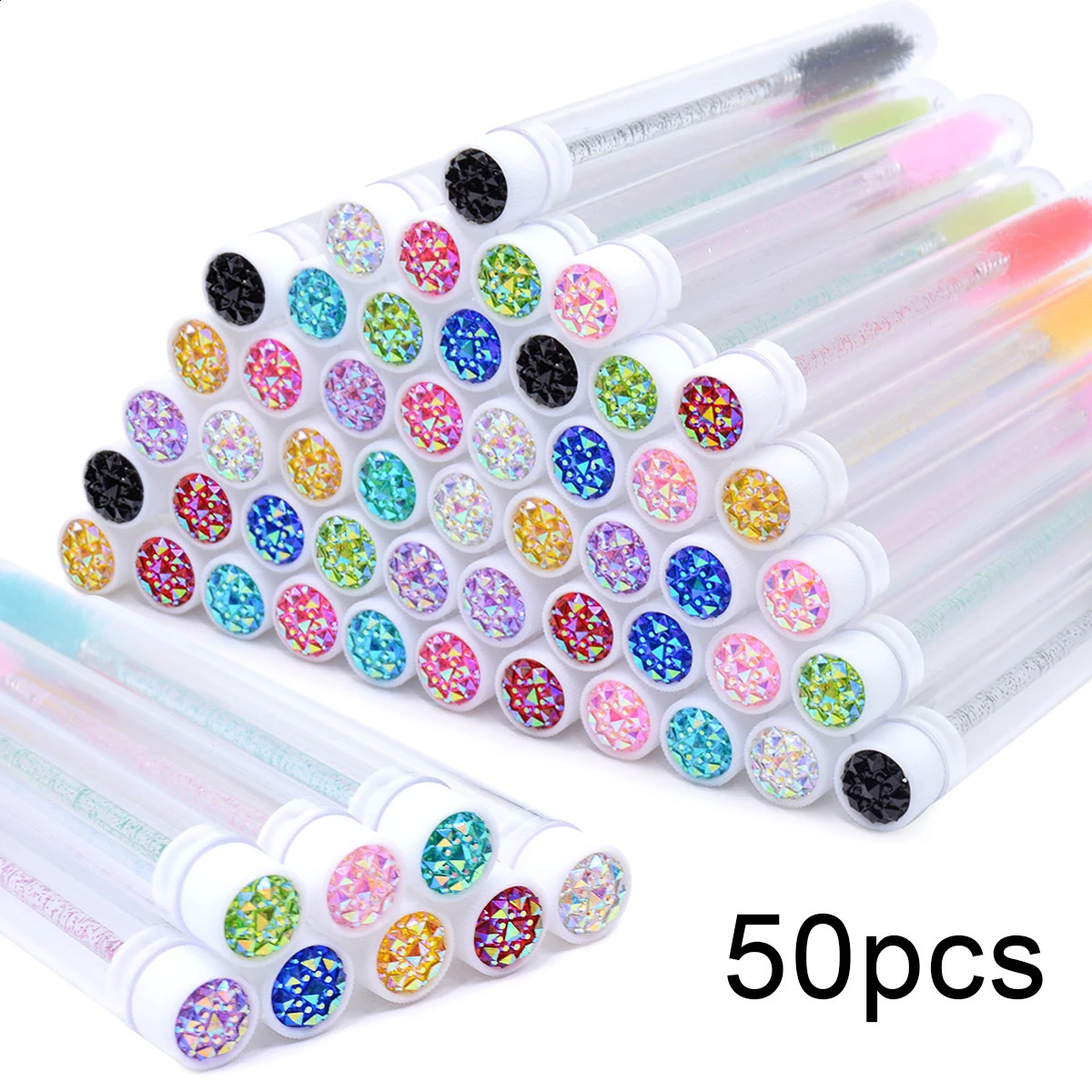 50pcs mascara brush tube with crystal eye black stick mascara brush comb sponge container mascara brush application makeup tool 241008