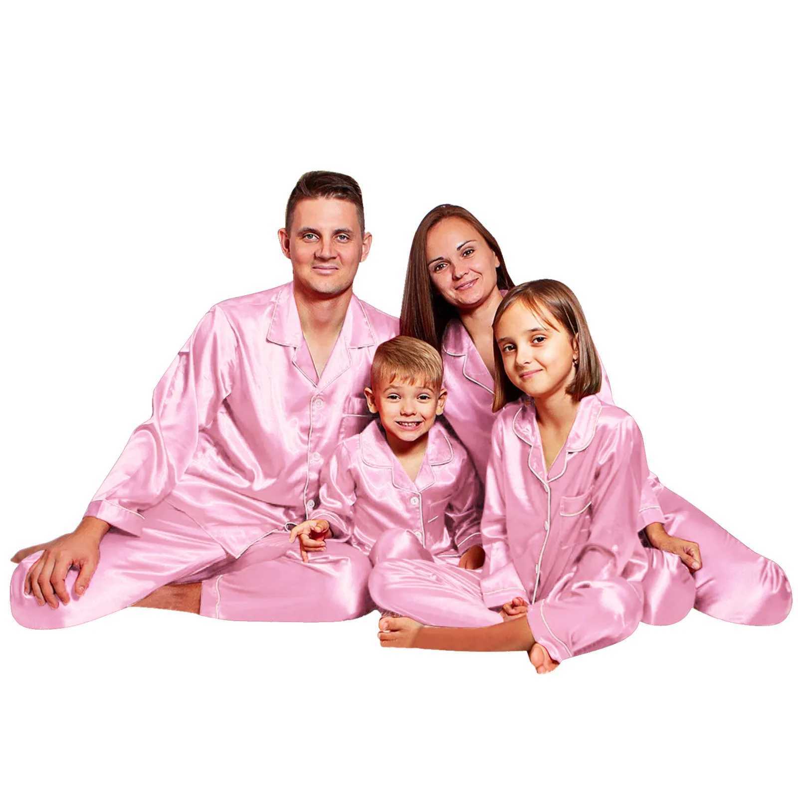Christmas satin pajamas pink family matching set Father Mother Childrens Christmas pajamas family clothing W241008